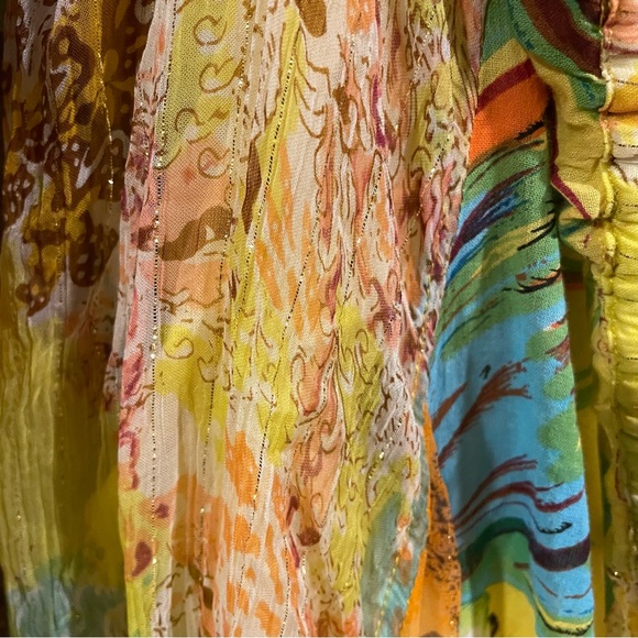 Soft Surroundings 3x 24W Yellow Floral Maxi Skirt With Gold Threads - Picture 2 of 3